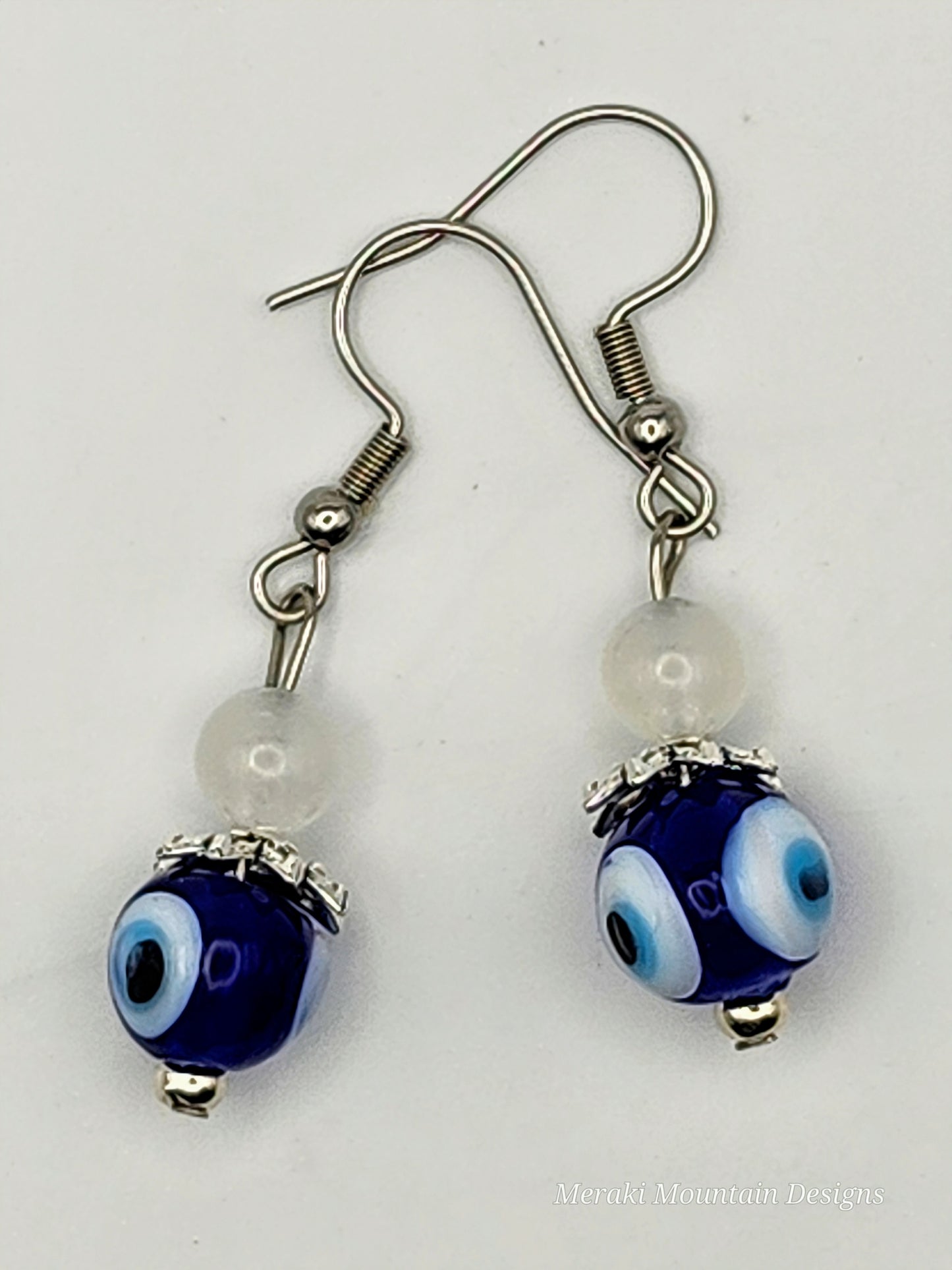 Evil eye + Selenite Earrings