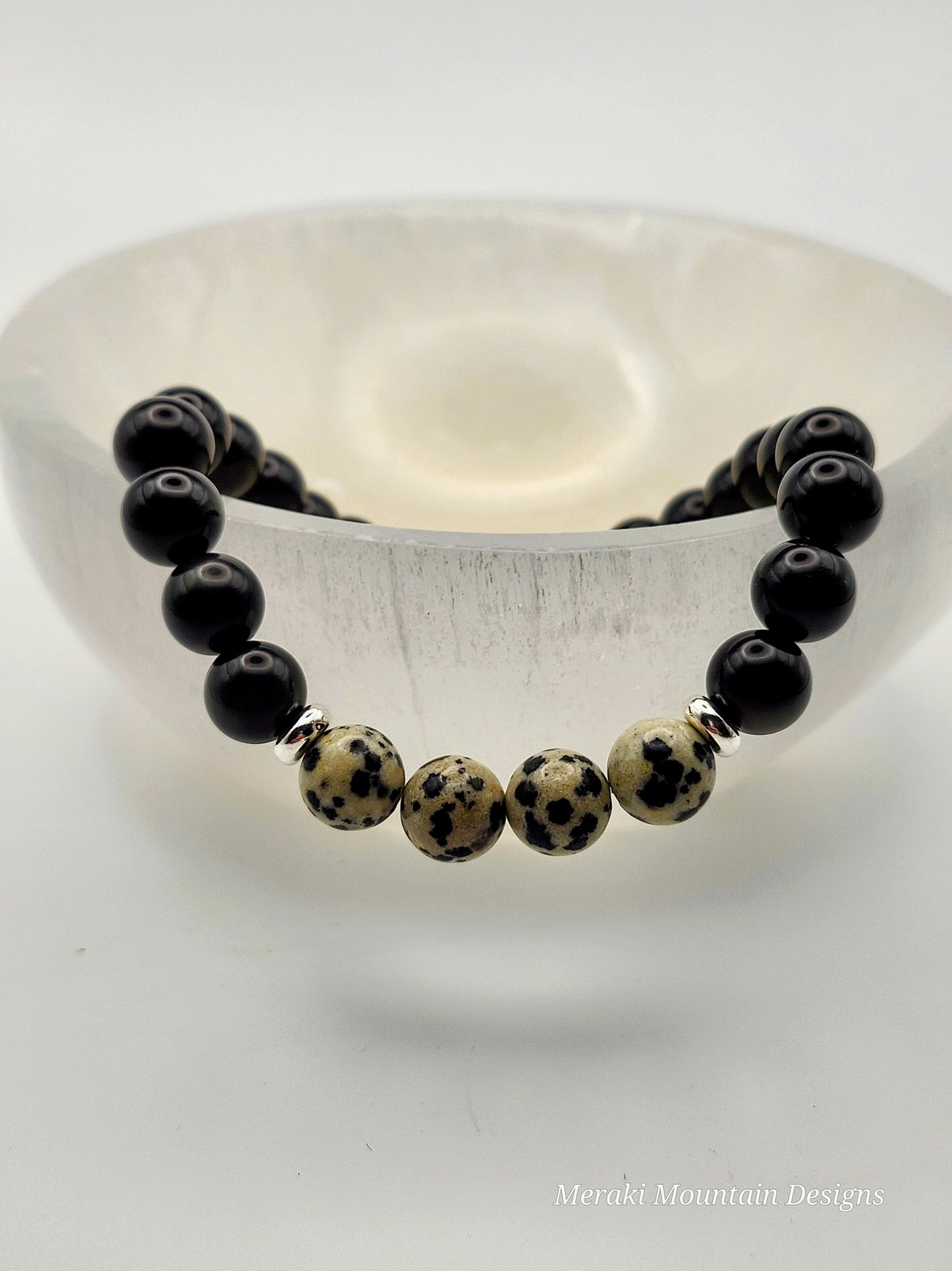 Dalmatian Jasper + Rainbow Obsidian 8mm
