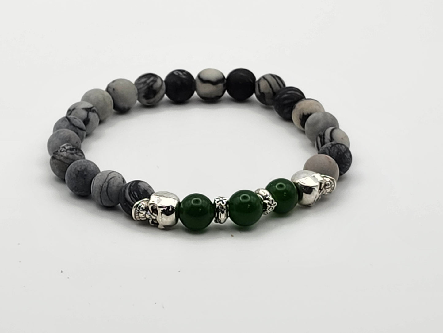 Natural black Picasso jasper (matte) w/skull accents