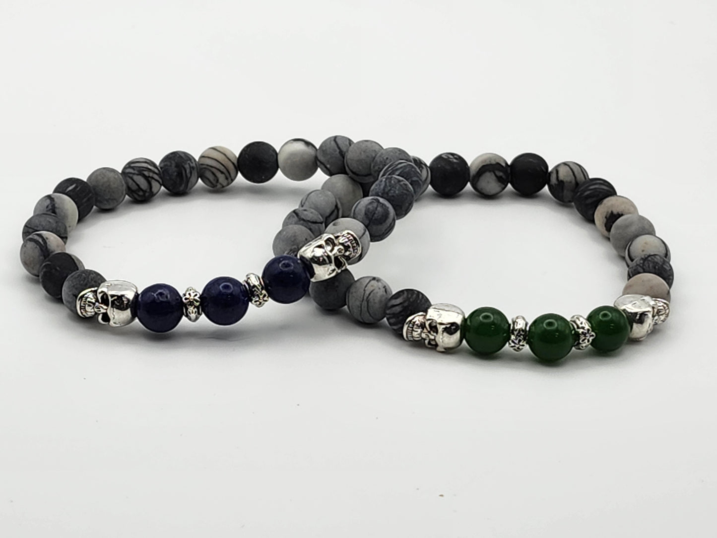 Natural black Picasso jasper (matte) w/skull accents