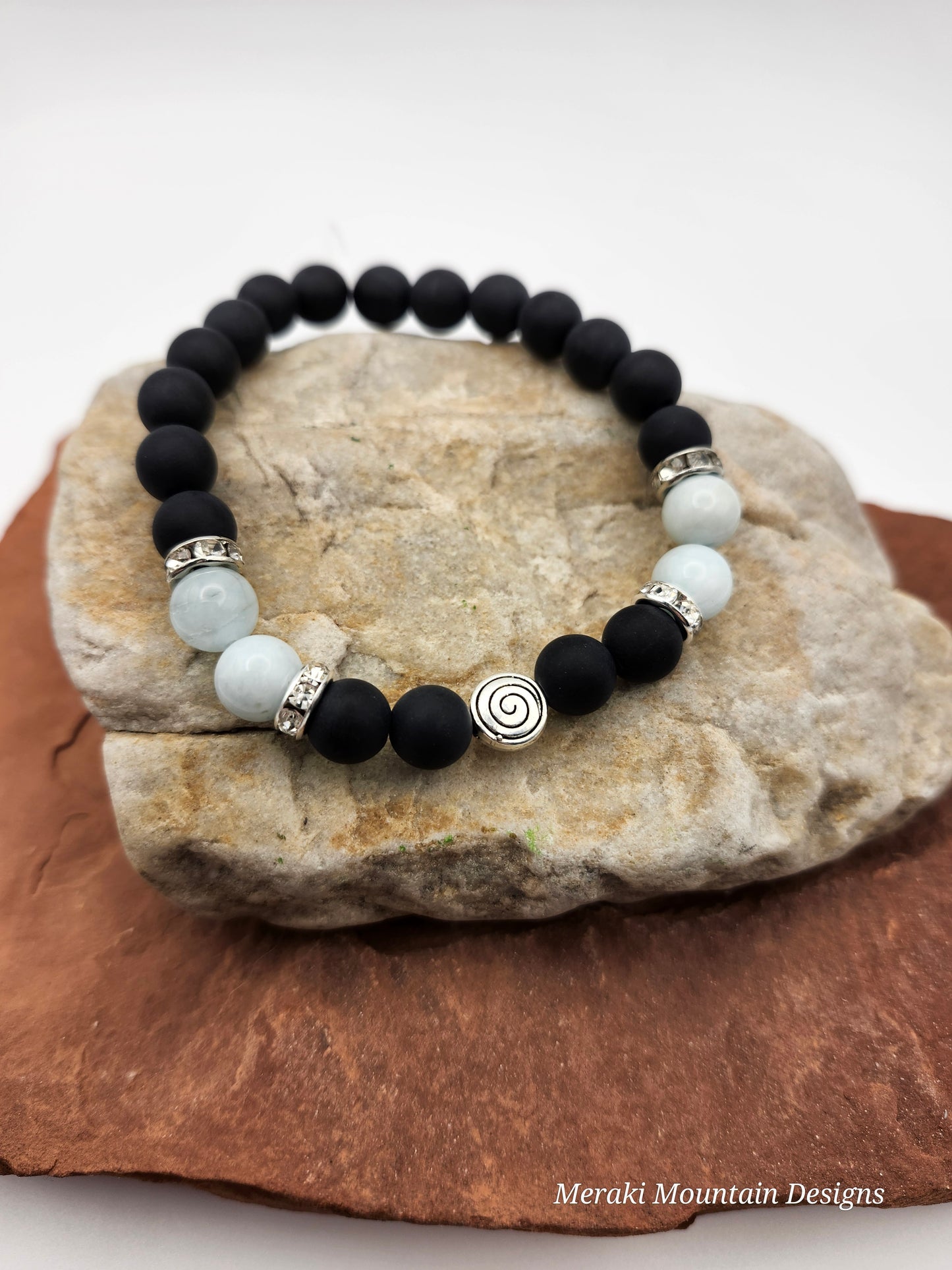 Black Onyx in Matte + Aquamarine