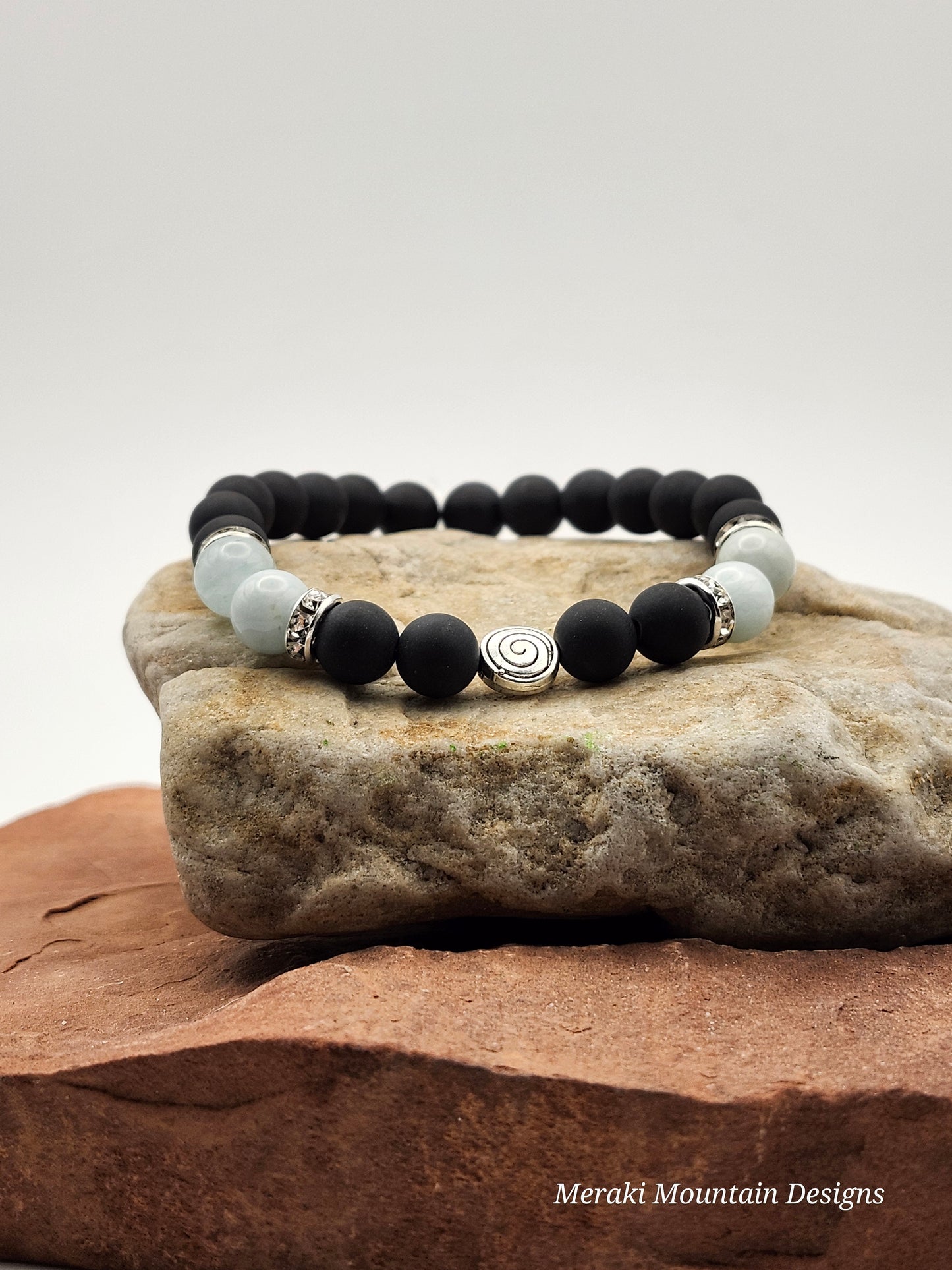 Black Onyx in Matte + Aquamarine