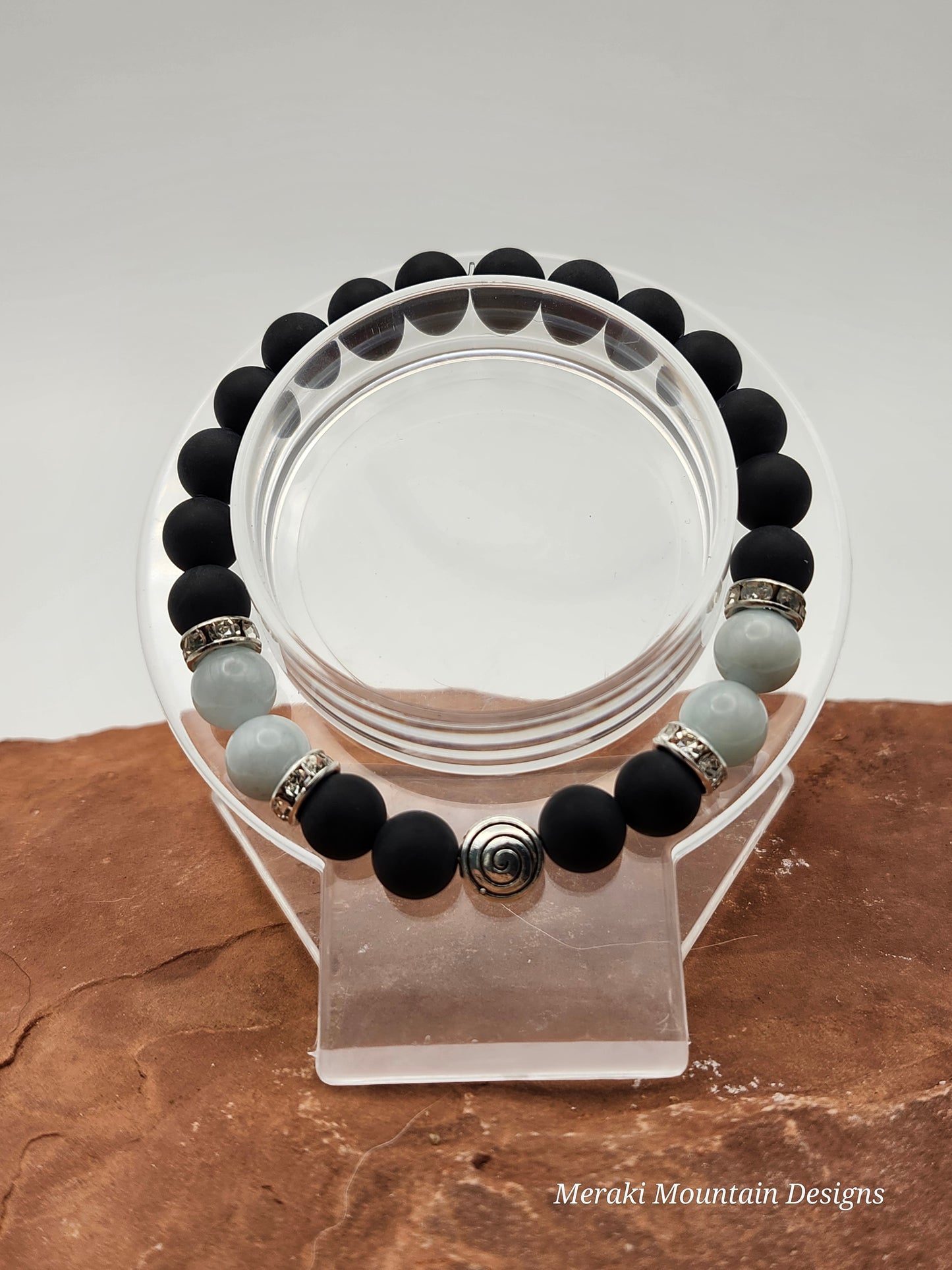 Black Onyx in Matte + Aquamarine