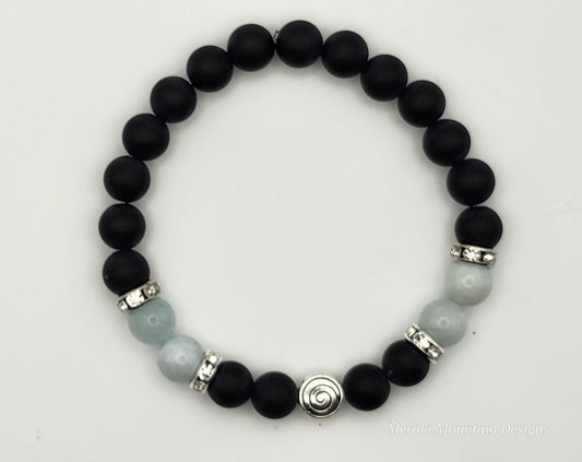 Black Onyx in Matte + Aquamarine