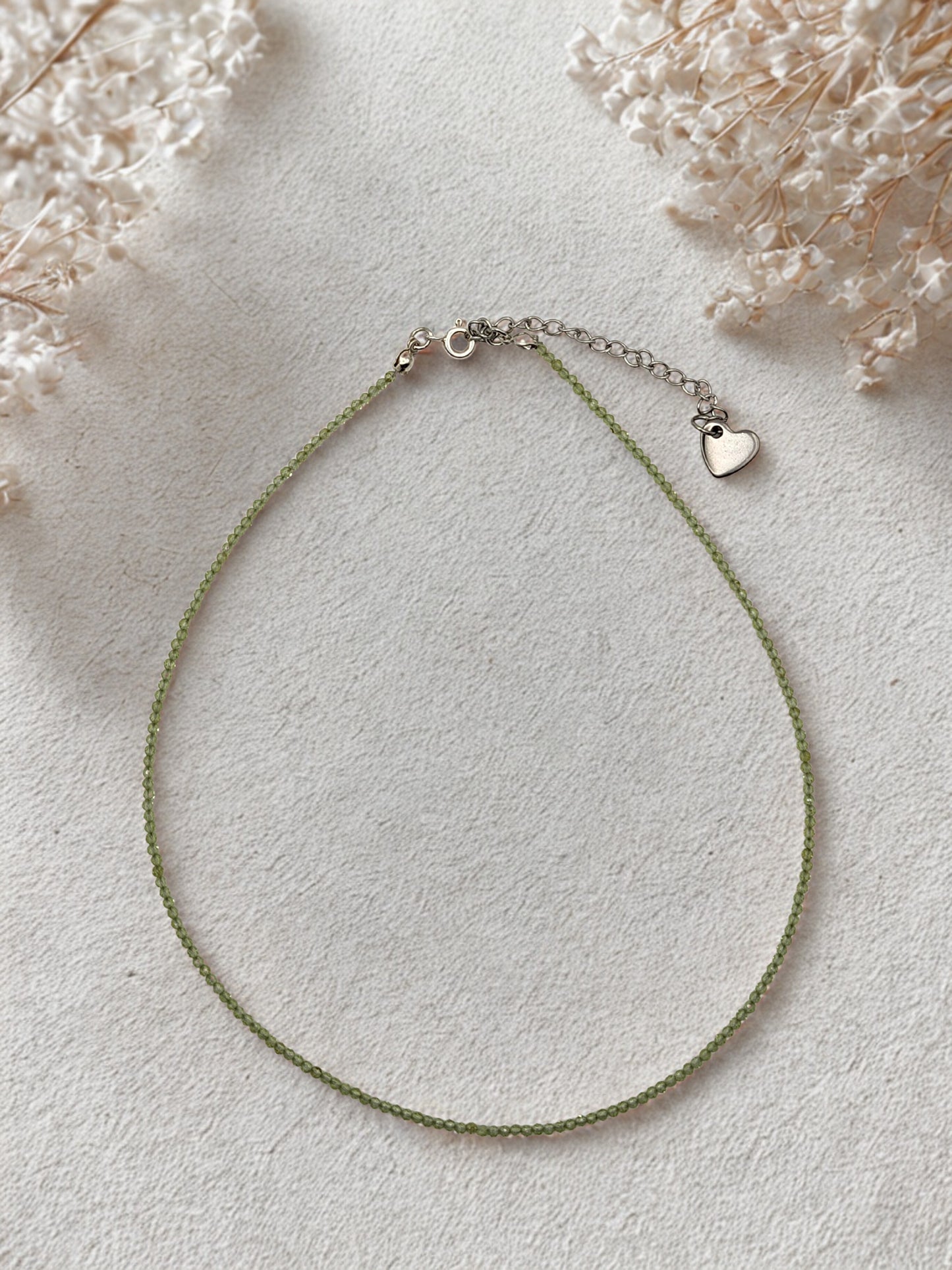 Peridot 2mm microfaceted necklace