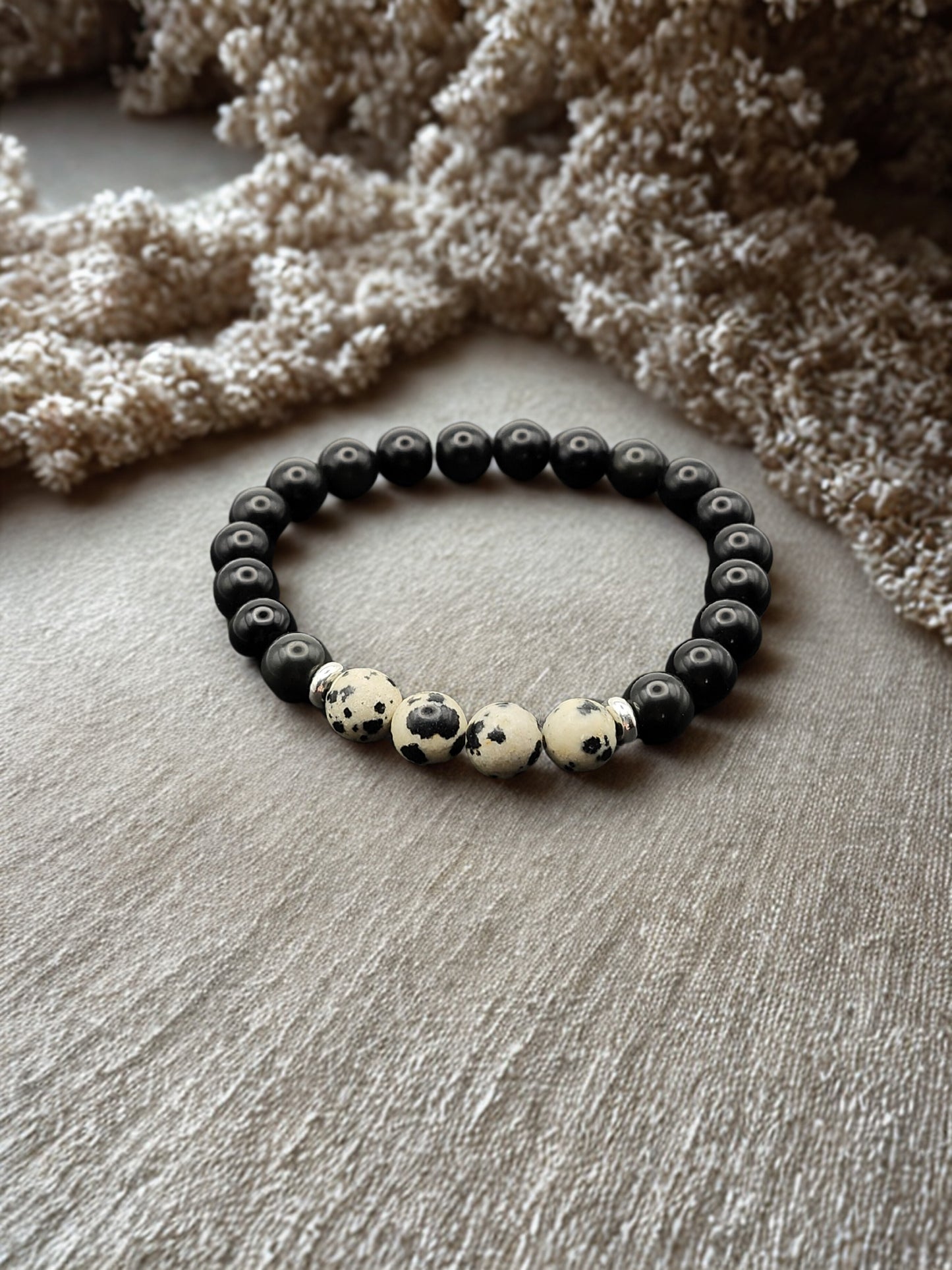Dalmatian Jasper + Rainbow Obsidian 8mm