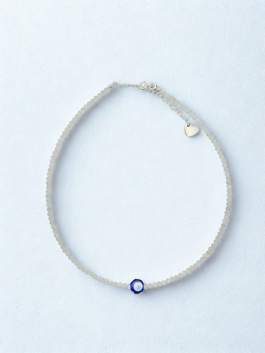 Moonstone 3mm Multifaceted Minimalist Necklace + Evil Eye